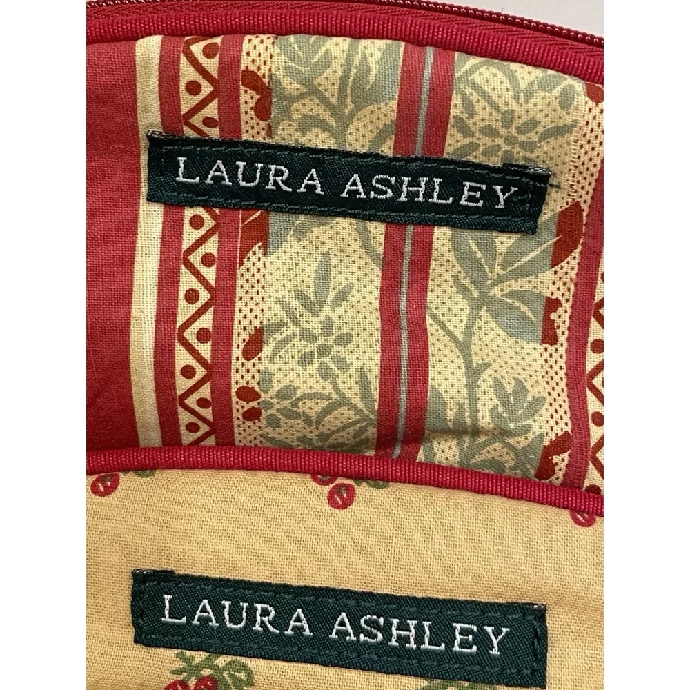 Vintage Laura‎ Ashley Fabric Toiletry Bag Set Red Tan Zipper Floral Cottage New